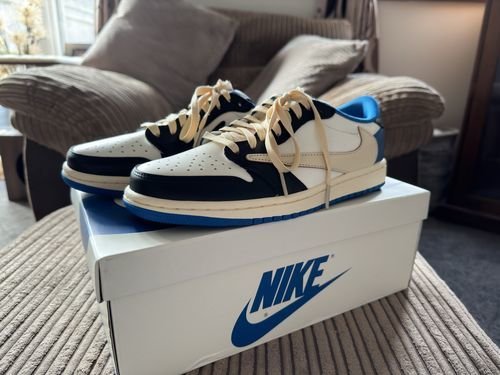 Air Jordan 1 Retro Low x Fragment Design x Travis Scott x ‘Sail Black Military Blue’ photo review