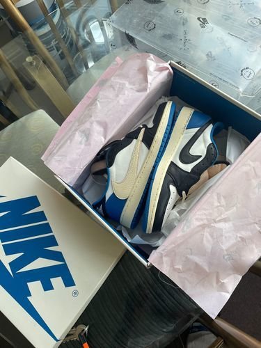 Air Jordan 1 Retro Low x Fragment Design x Travis Scott x ‘Sail Black Military Blue’ photo review