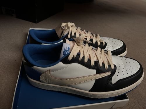 Air Jordan 1 Retro Low x Fragment Design x Travis Scott x ‘Sail Black Military Blue’ photo review